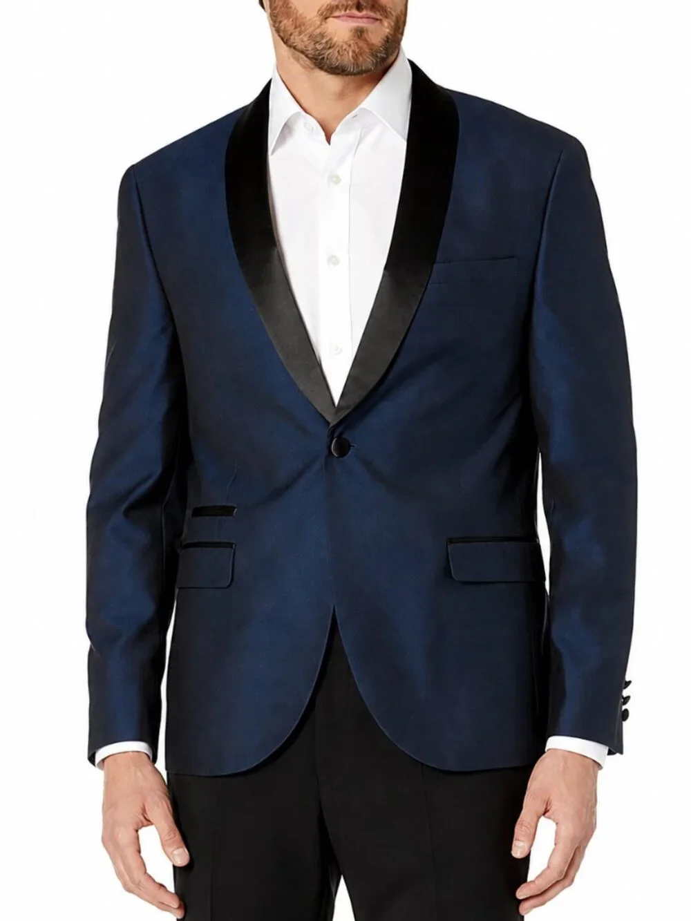 Men's Navy Blue Dinner Jacket Tuxedo Black Satin Shawl Lapel - Adam Baker
